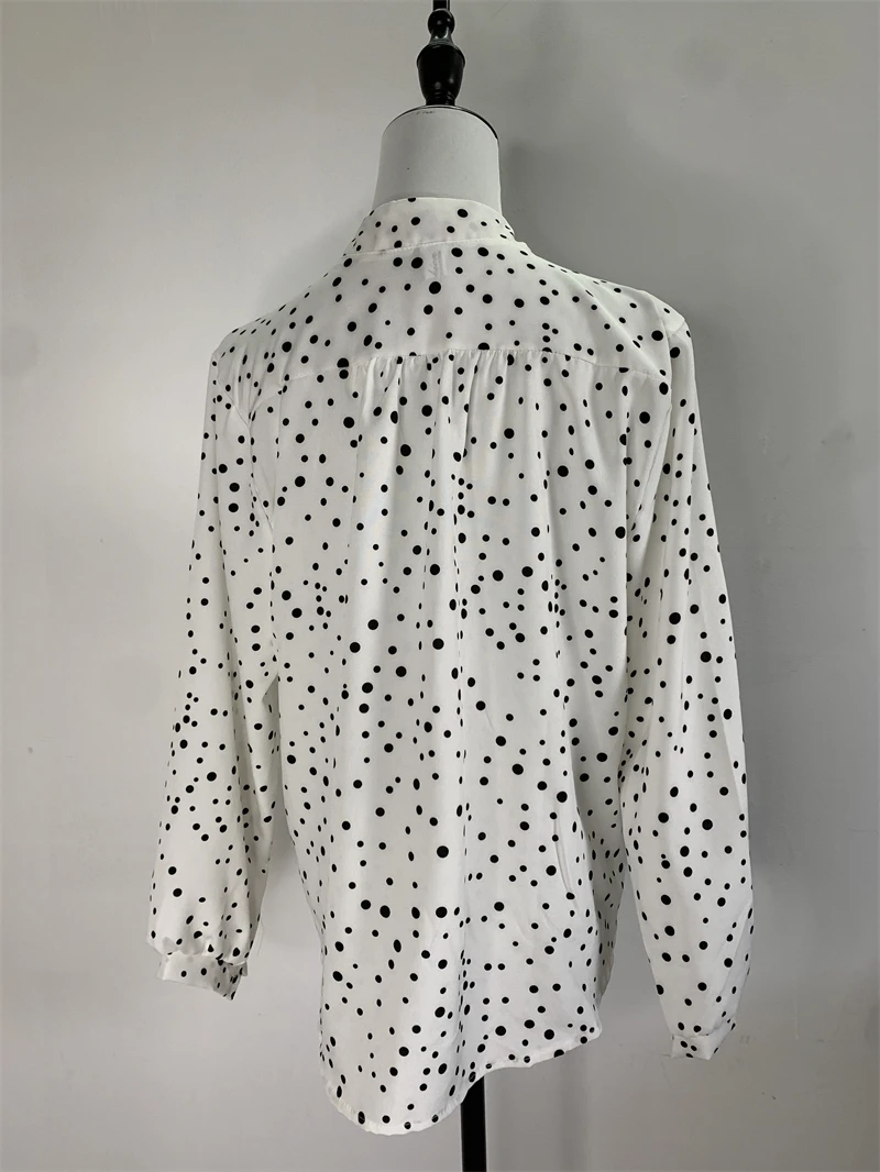 Dot Print Women\'s Blouses Long Sleeve Elegant Office Lady Chiffon Shirts Stand Collar Korea Style Top Casual Loose White Blusas