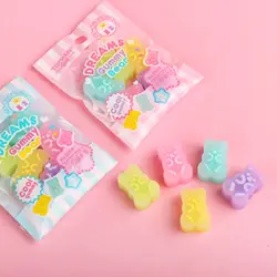 5 Pcs/bag New Translucent Solid Color Bear Eraser Soft Easy to Wipe Children's Learning Rubber Cartoon Erasers Stationery