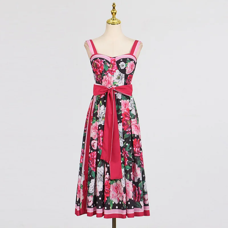 Runway zomer bloemen lange jurken voor vrouwen vestidos de fiesta beroemdheden riem casual midi zonnejurk vakantie strand stippen gewaad