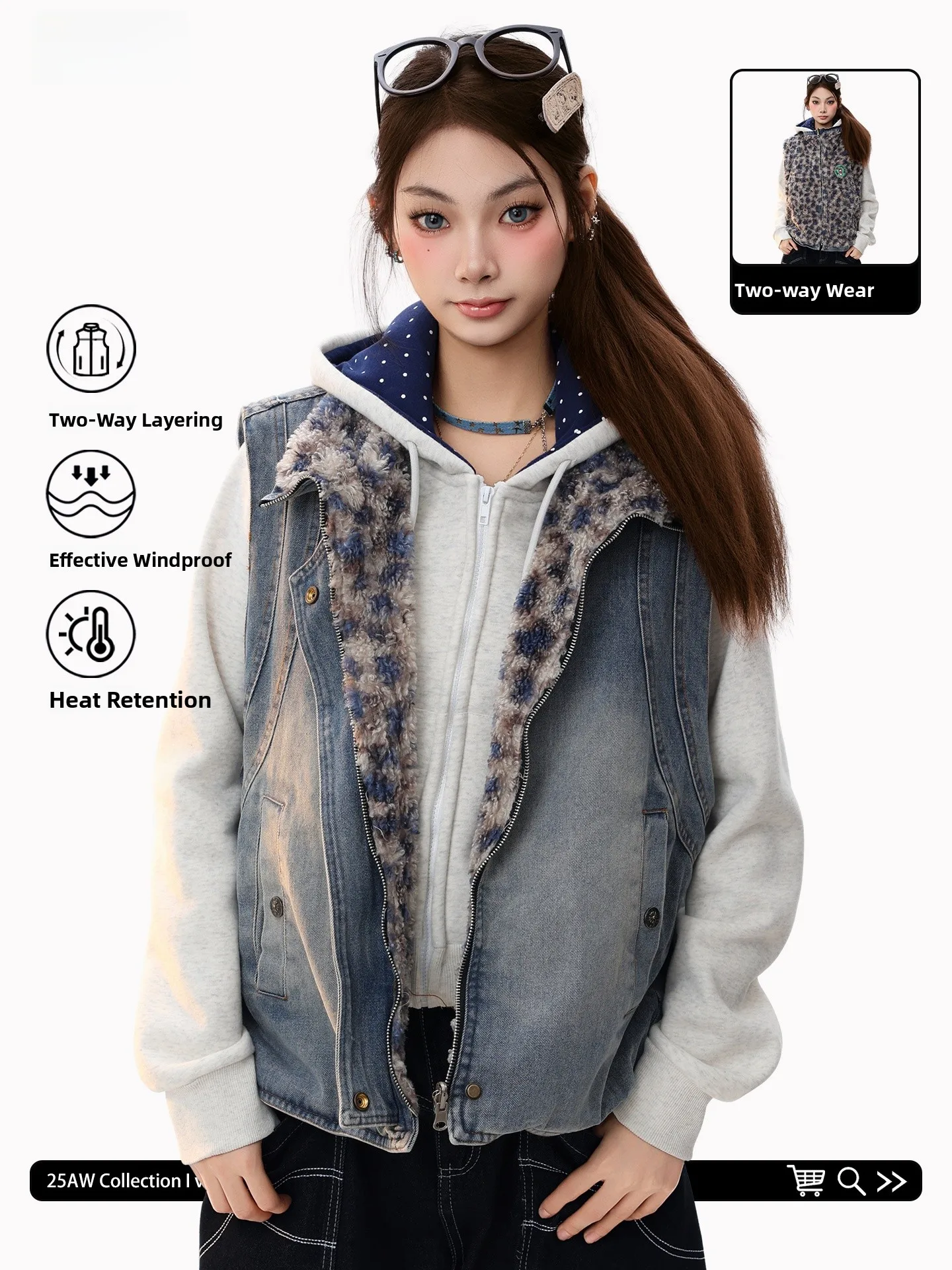 

PBB американский ретро леопардовый принт с вышивкой, двусторонний джинсовый жилет, женский хлопковый джинт, верхняя одежда, теплая молодежная одежда