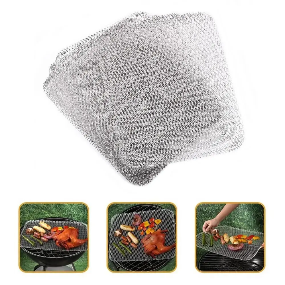 

10PCS Thickened Disposable Barbecue Net Aluminum Non-Stick Disposable BBQ Topper Square Rustproof Food Cooking Screen