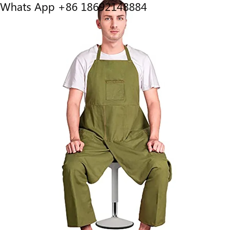 Canvas apron waterproof split fork long split leg haircut overalls
