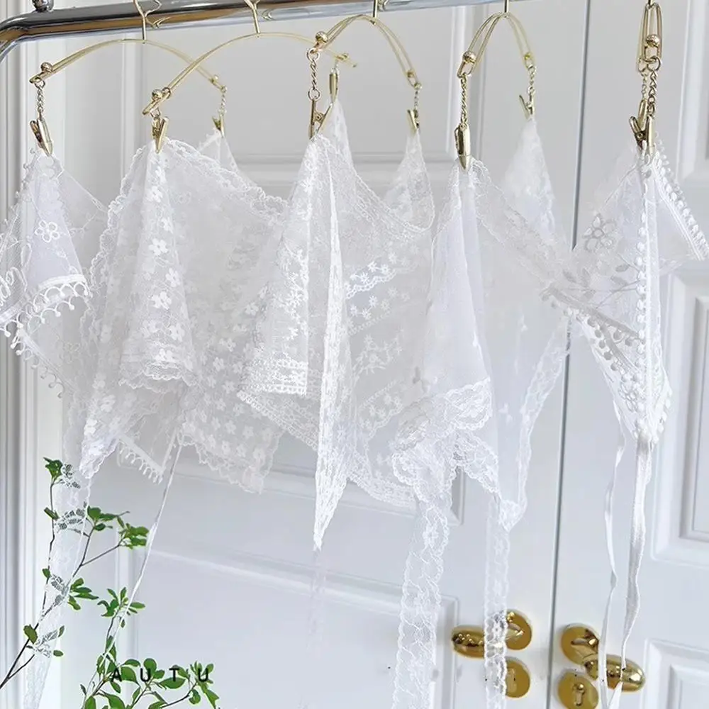 Pañuelo triangular de encaje para verano, elegante pañuelo de encaje Floral tejido blanco francés para el cuello, diadema para fotos de viaje, accesorios para el cabello