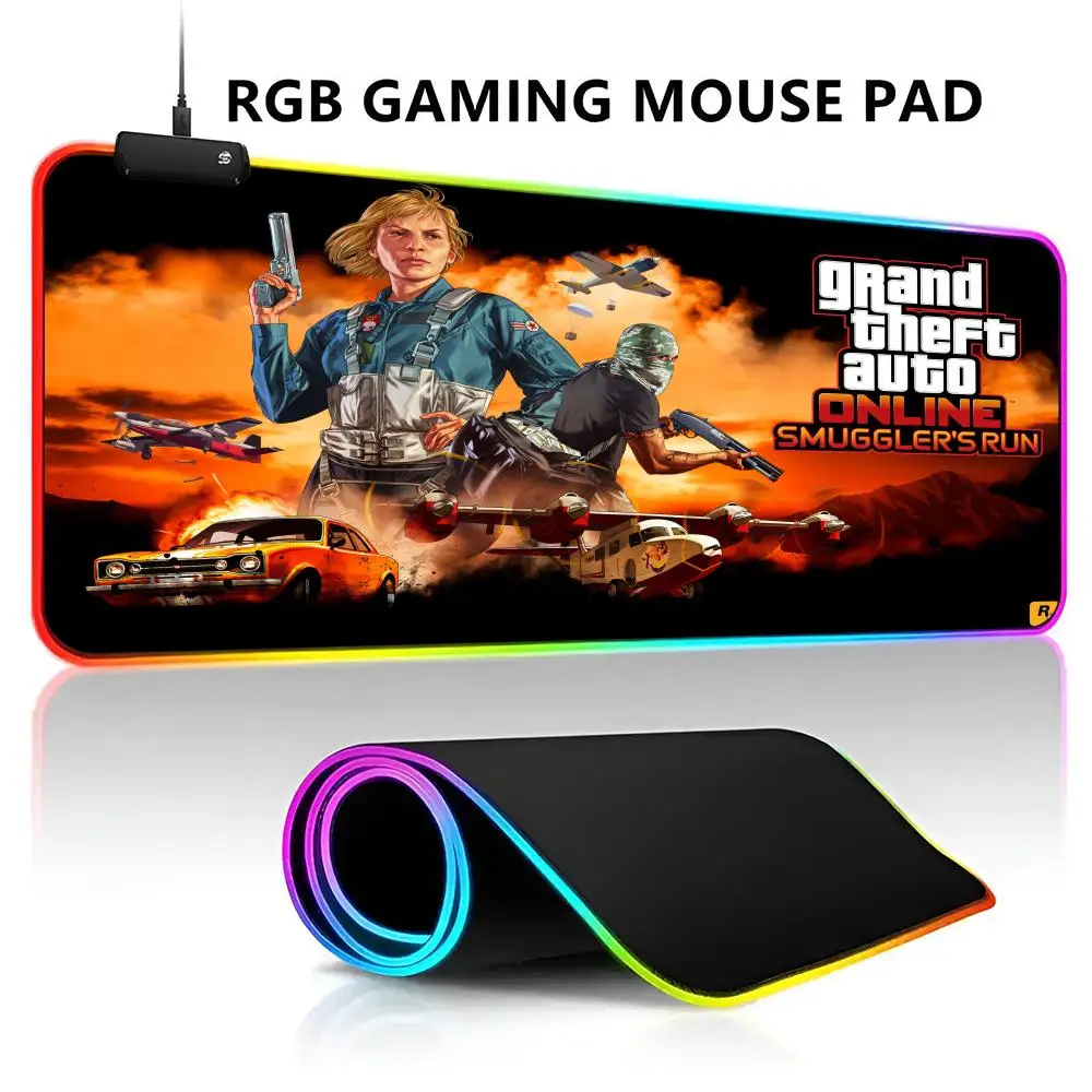 Cheap Grand Theft Auto RGB LED Light Gaming Mousepad Waterproof Large Gamer Mouse Carpet Big Mause Keyboard Pad PC Desk Play Mat