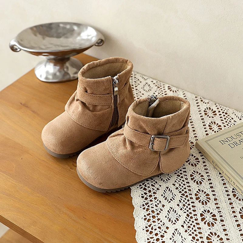 JGSHOWKITO Winter Children's Ankle Boots Warm Furry Hairy Girls Outdoor Cotton Boots Flurry Vintage Non-slip Kids Thermal Boots