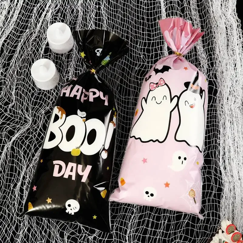 10/50pcs Pink Black Halloween Candy Treat Bags, Little Boo Gift Bags For Halloween Theme Kids Birthday Baby Shower Party Supplie