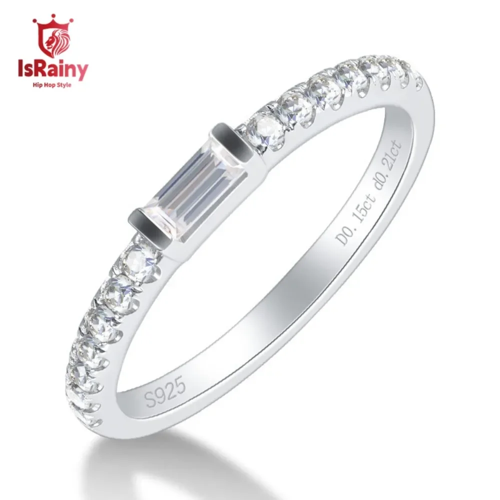 IsRainy Pass Diamond Test D Color 2*4MM Baguette Cut Moissanite Rings For Women Men Anniversary 925 Sterling Silver Fine Jewelry