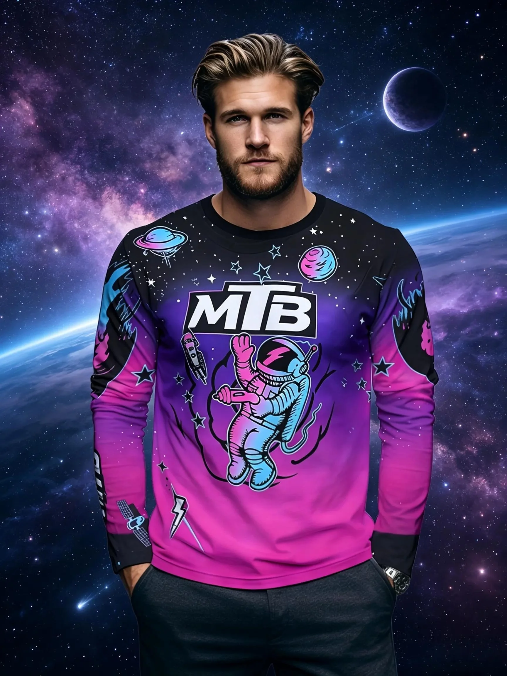 Spring Autumn MTB Long Sleeved T-shirt for Men and Women, Fashionable and Trendy, Multiple Styles, V-neck, Motorcycle T-shirt