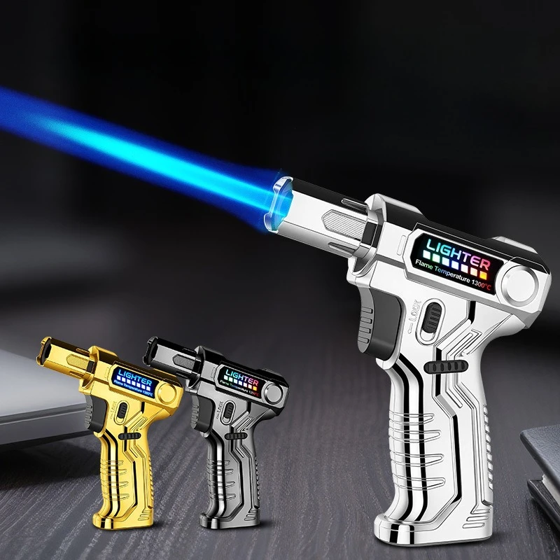 Type-C Usb Rechargeable Direct-Charge Windproof Lighter, Outdoor High-Power Gas Torch Cigar Gun-Shaped Bbq Lighter Men Tool