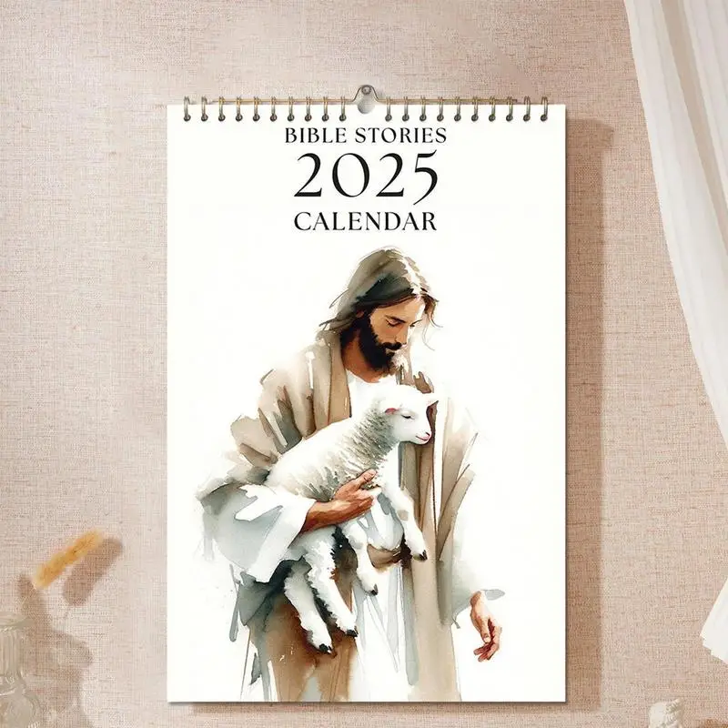 2025 calendário de parede de histórias da bíblia cristã de jesus calendário pendurado de 12 meses calendário de presente de cenário natural da bíblia cristã