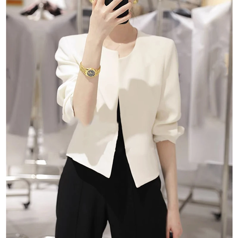 

Ele Slim Fit Color round Ne Jaet Casual Autumn Top for Women Sli Commute Ready Versatile Slimming Outerwear