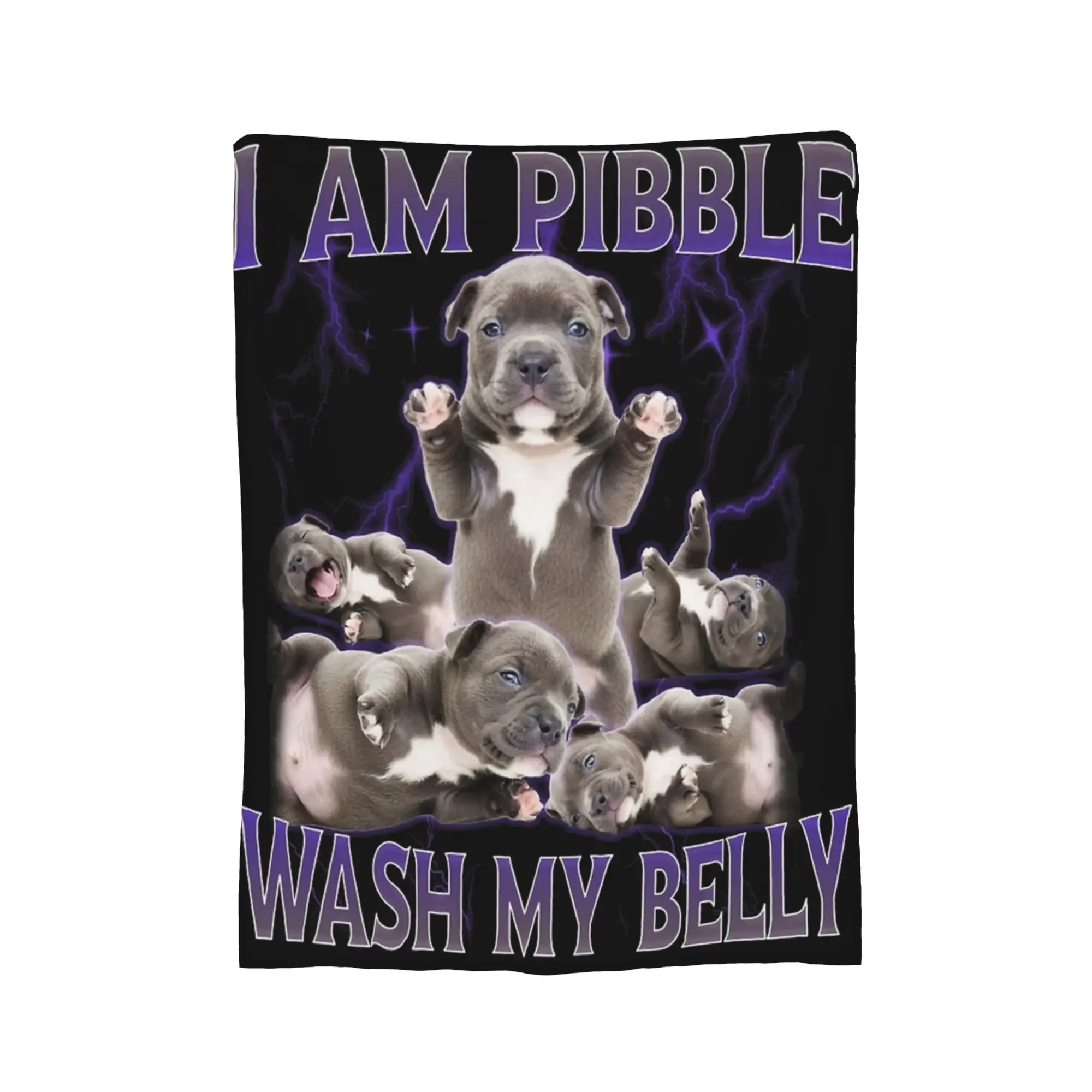 Custom Funny Pibble Meme Wash My Belly Blanket Multi-size Warm Cozy Fluffy Throw Blankets For Couch Sofa And Bed