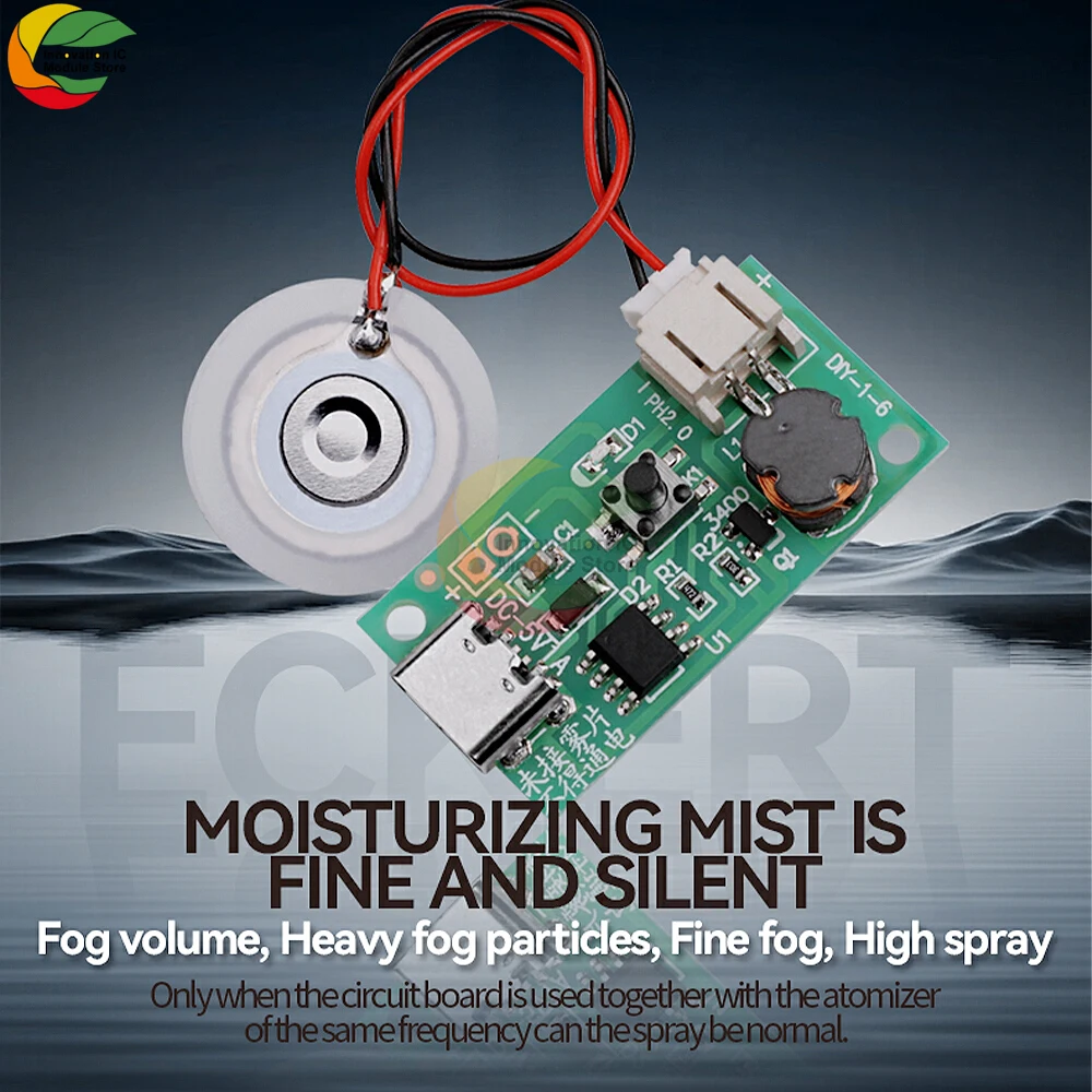 

DC 5V 1.5-2W Mini Single Jet Humidifier Misting Module Air Plant Humidifier Misting Driver Board Type C Interface with Switch