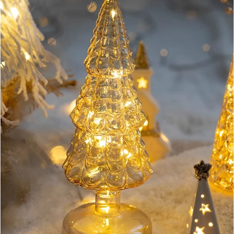 Glass Christmas Tree Ornaments Home Luminous Desktop Decoration Party Xmas Decorations Creative Glowing Festival Gifts for Kids