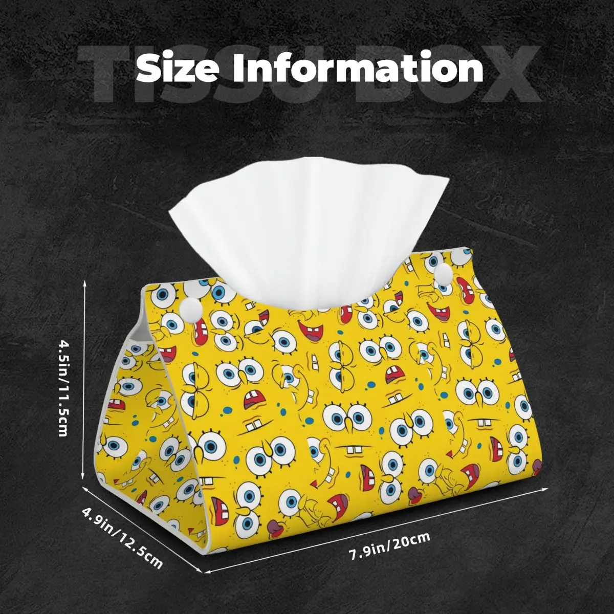 Custom SpongeBobed Tissue Box Holder Rectangular Cute Cartoon PU Leather Facial Tissue Box Cover for Car Bathroom