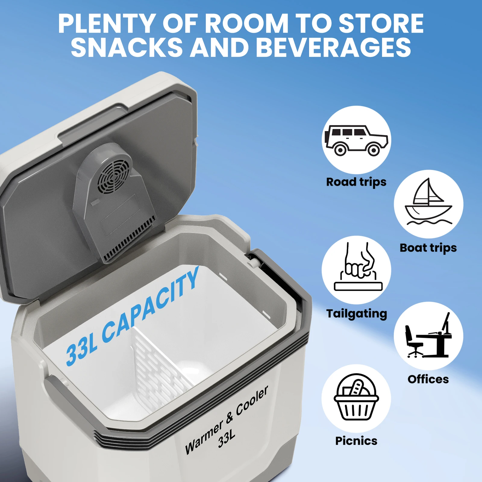 ثلاجة سيارة محمولة 33 لتر، مبرد كهربائي وسخان مع مقبض قفل تلقائي، سلك طاقة منزلي 110 فولت تيار متردد 2 فولت صندوق تبريد السيارة