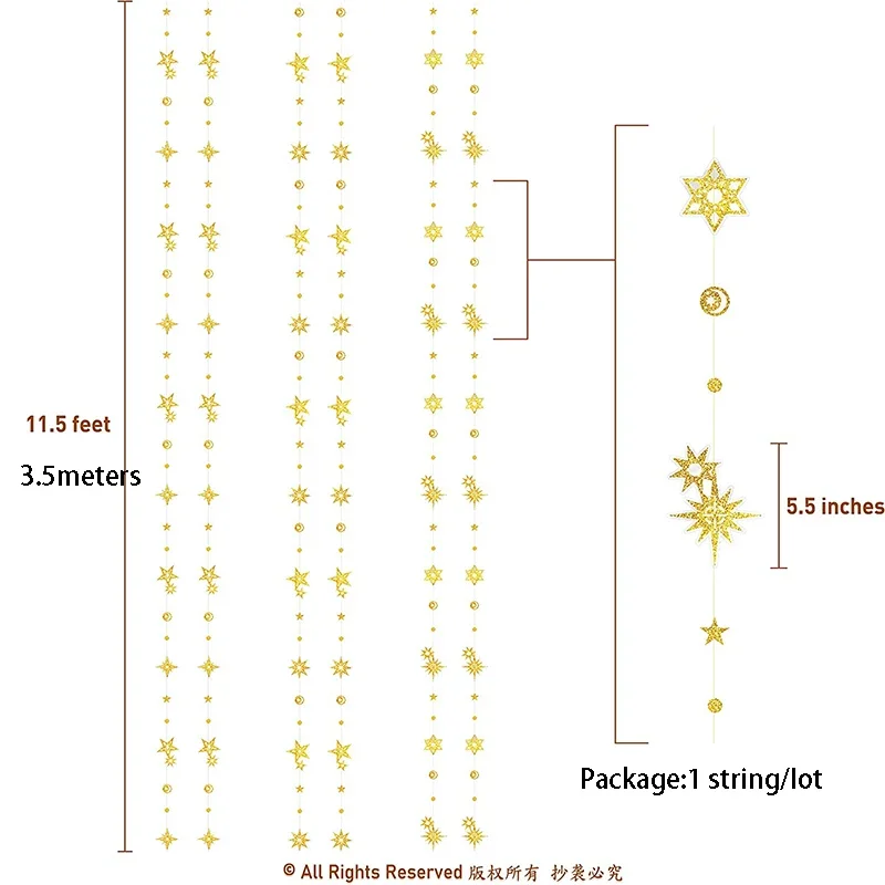 Złoty Księżyc Twinkle Star Girlandy Gwiaździste Dekoracje Party Tło Wiszące Urodziny Ślub EID Streamers Dekoracje Recepcji