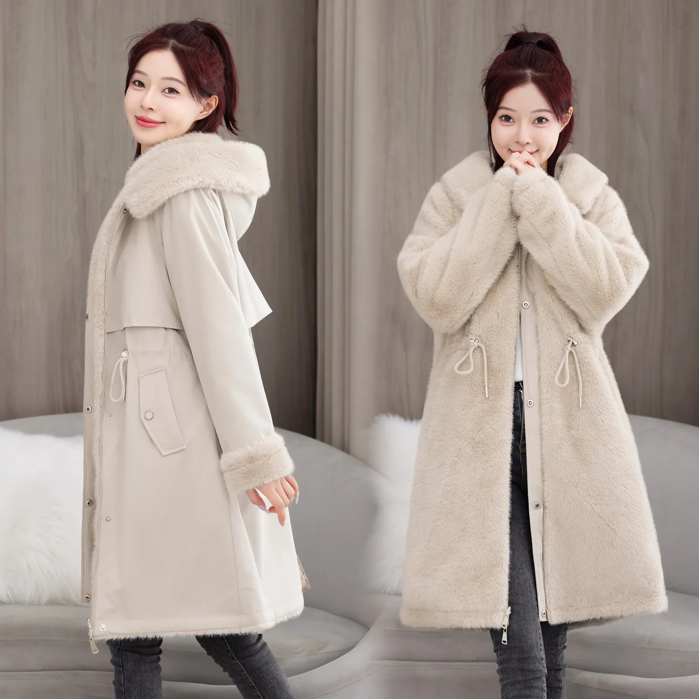 

Женская зимняя куртка-парка средней длины из корейского вельвета с двусторонней подкладкой, утепленная хлопком, верхняя одежда