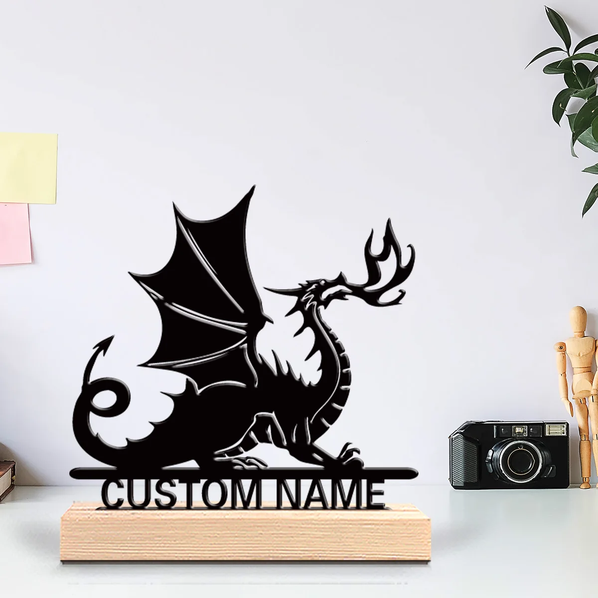 1pc Abstract Pterodactyl Customizable Letter Art Figurine With Wood Base Iron Ornament Study Desktop Decoration