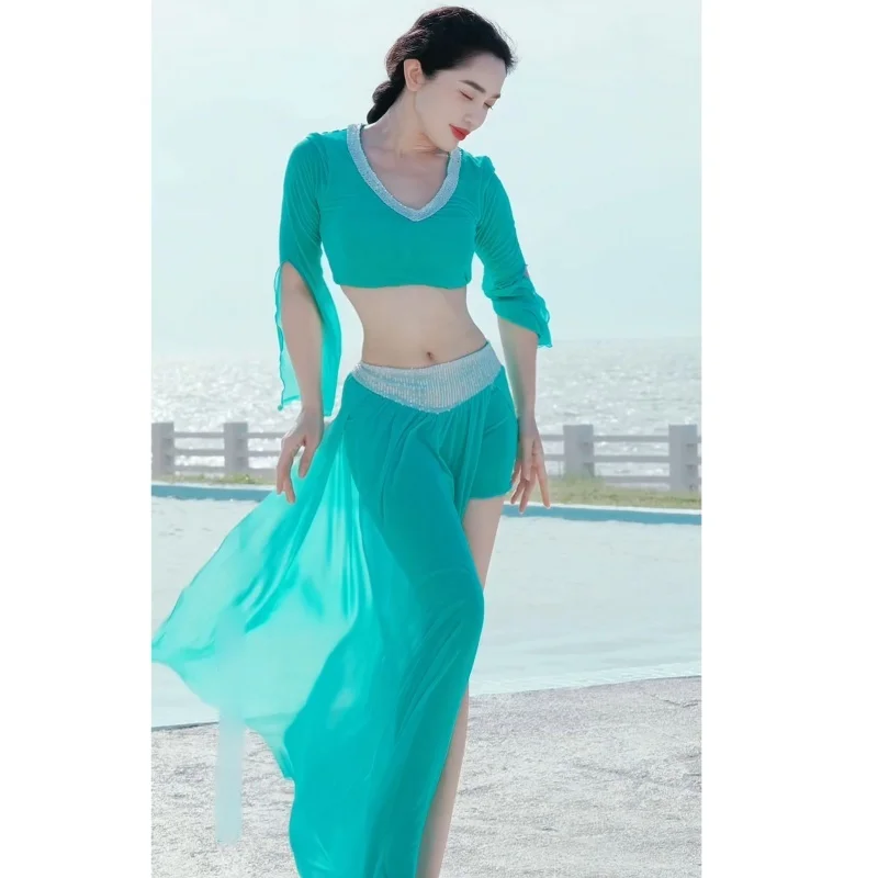 Kostium do tańca brzucha Miękki i wygodny zestaw z siateczki Seksowny strój do ćwiczeń Oriental Dance Training Clothing