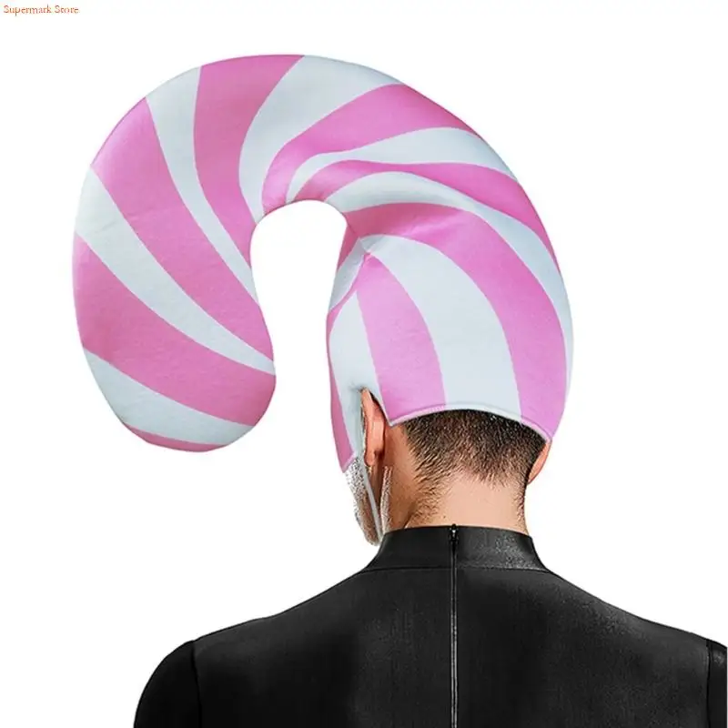 Q5WE キャンディケインエルフ帽子クリスマスキャンディケインコスチュームクリスマスキャンディ衣装コスプレハロウィンコスチュームホリデーパーティー帽子