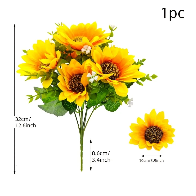 1/2 Stück Sonnenblumen, künstlicher Blumenstrauß mit Stielen, geeignet für Zuhause, draußen, drinnen, Hochzeit, Küche, Tisch, künstliche Blumendekoration – Detail 5