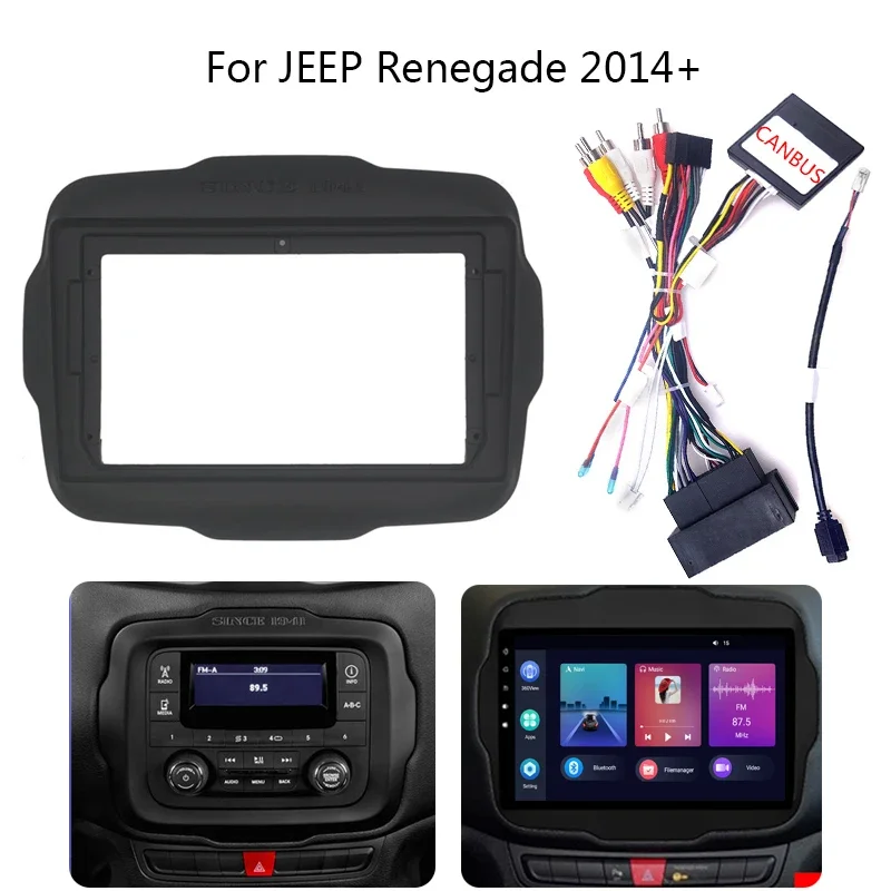 Car Radio Fascia For JEEP Renegade 2014+ Auto Stereo Audio Install Dashboard Fitting Adapter Panel Frame Kit Canbus Cable