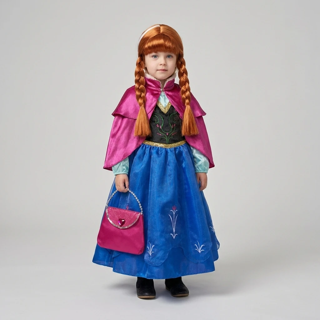 Mädchen Prinzessinnenkleid Kinder Cosplay Kostüm-Set Winter Umhang Geflochtene Perücke Handtasche Kinder Halloween Geburtstag Party Märchenkleid