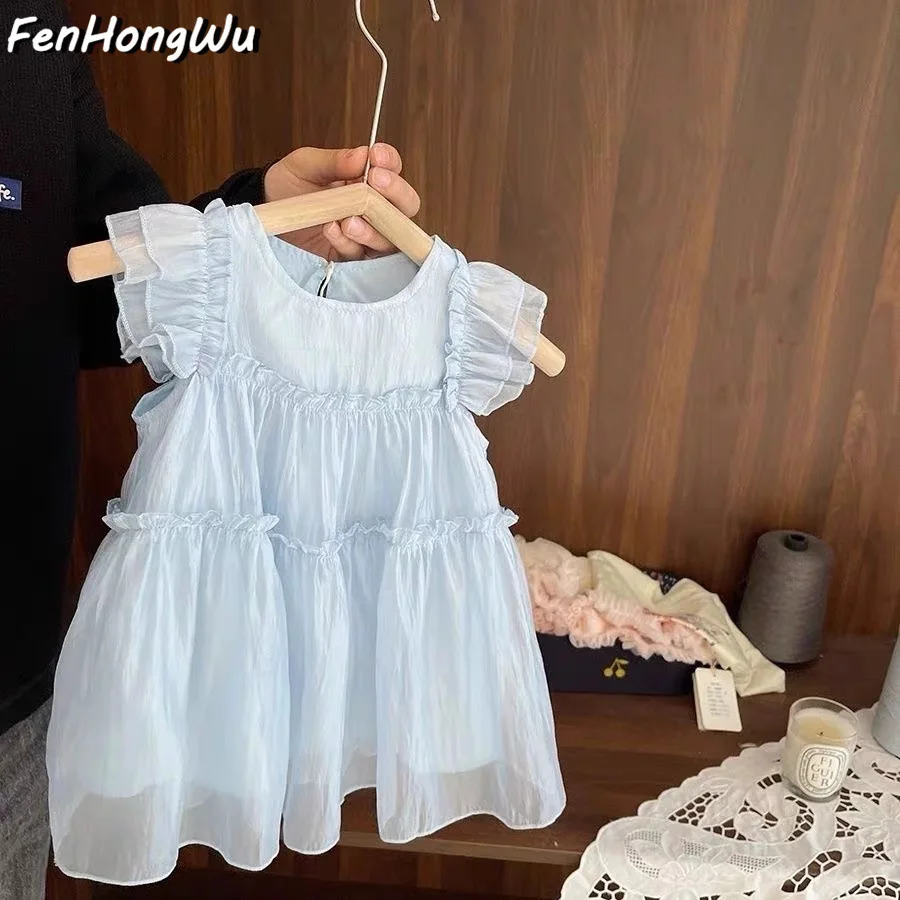 Baby Girl Foreign Style Yarn Silk Sleeveless Dress Girls Summer New Fashionable Thin Princess Style Fashion Sweet