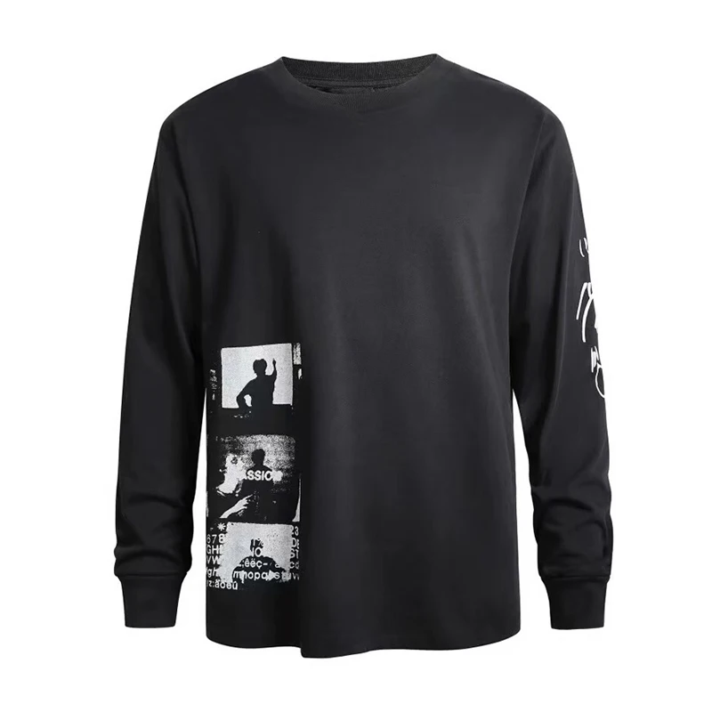 Hip Hop Vintage Washed Black Graphics Print ERD T Shirt Men Women Cotton Oversized Enfants Riches Deprimes Long Sleeve T-Shirt