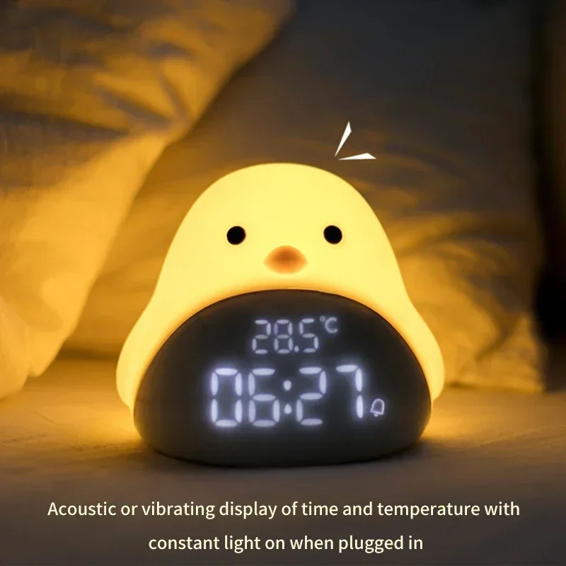 Alarm Clock Time Bird Night Light Cartoon Cute Silicone Touch USB Bedside Lamp LED Children Baby Kids Gift Minimalist Practical