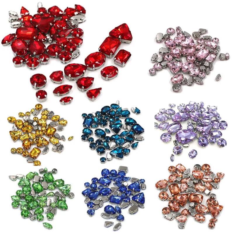 Hot Sales 50Pcs/Bag Mix Shape Crystal Stones Sewing Sliver Claw Setting Glass Rhinestone Diy Bags/Shoes/Clothing Accessories