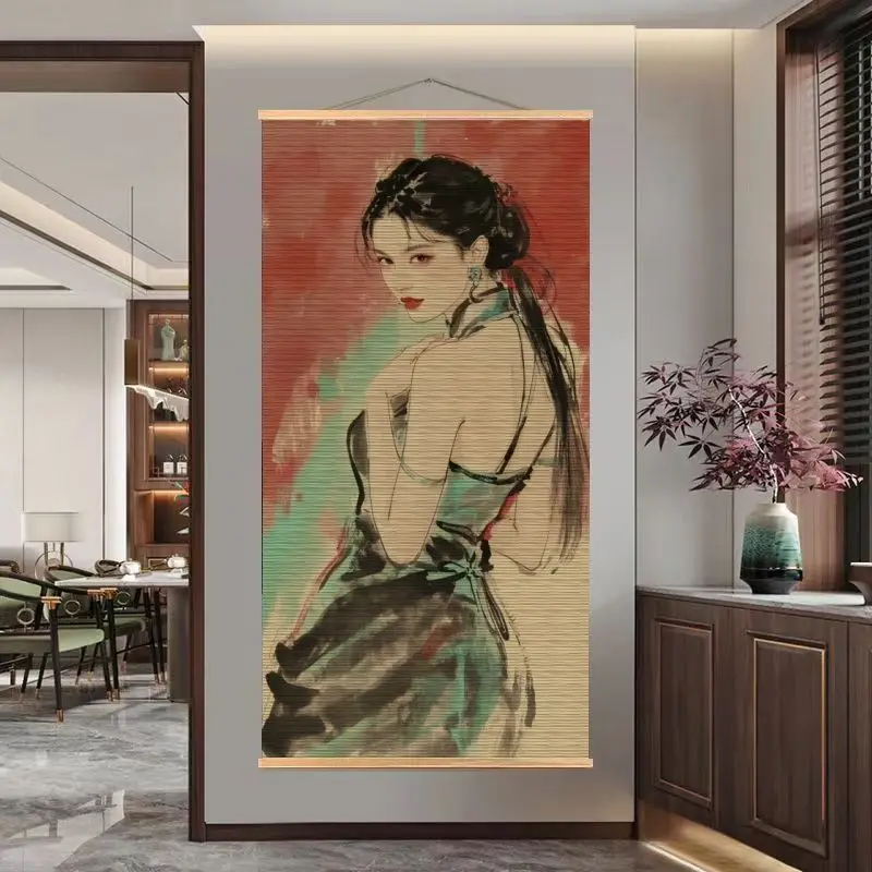 Fashion Portrait Bamboo Scroll Wall Art Vintage Cinematic Style for Photographer Studio Dressing Room Artistic Creation Corner