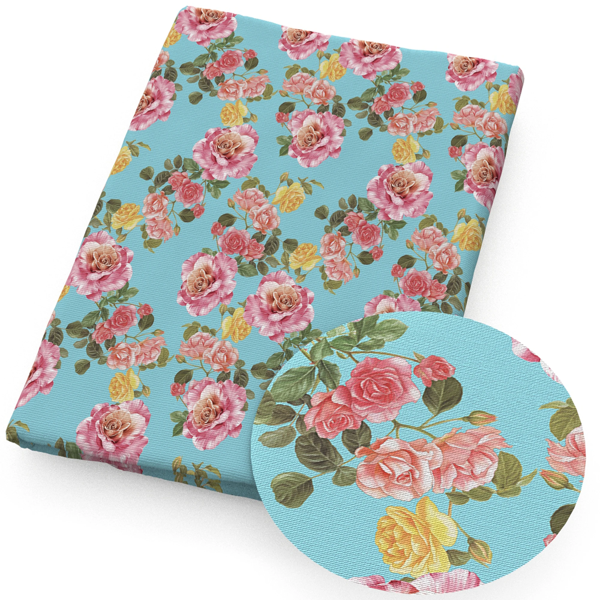 Rainbow Color Blossom Flowers Florals Printed Polyester Pure Cotton Material Patchwork Tissue Sewing Quilting Fabrics Needlework