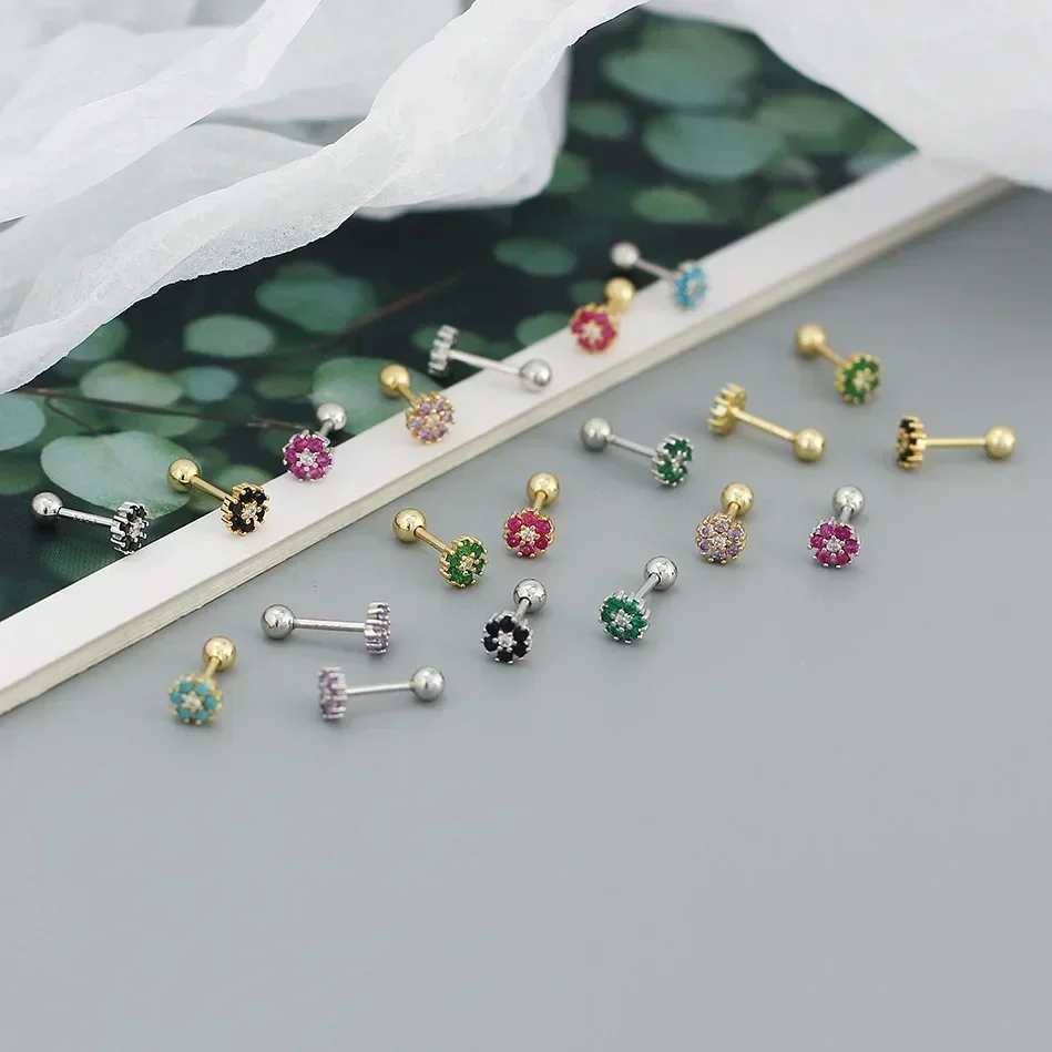 INZATT Real 925 Sterling Silver Colorful Zircon Bead Screw Stud Earrings for Women Classic Fine Jewelry Minimalist Bijoux