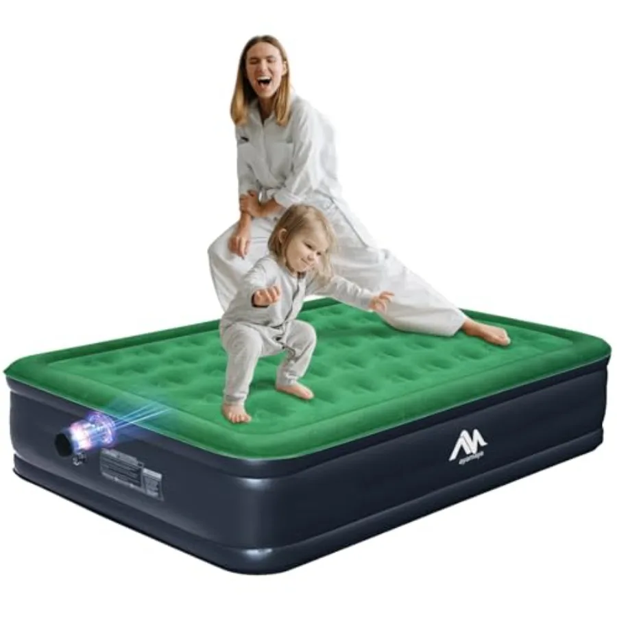 Camping air mattress for outdoor use, PVC material, gray color, built-in and detachable electric pump for quick inflation witho
