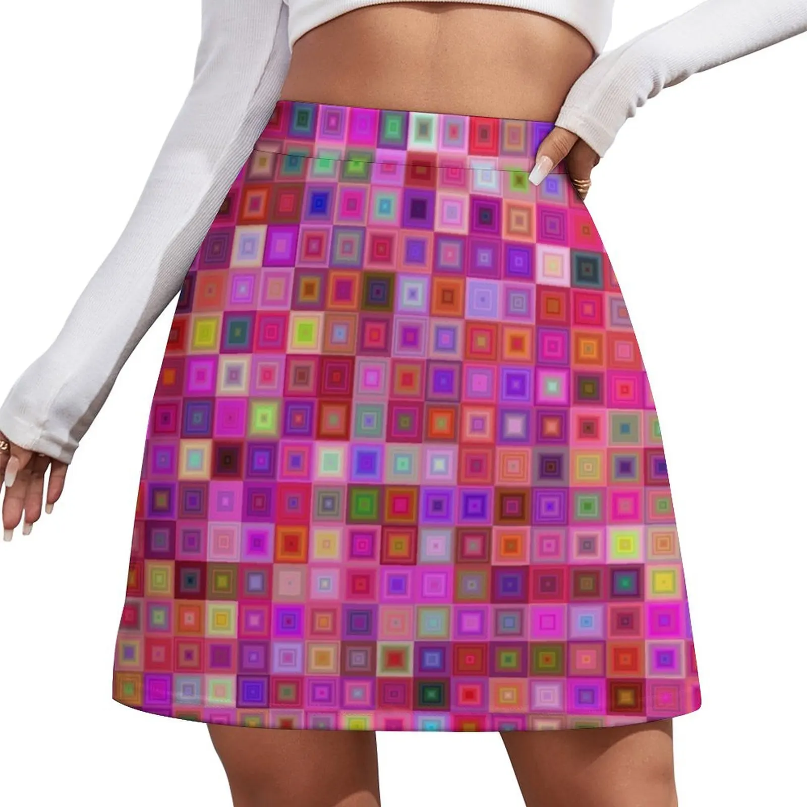 

Colorful pink purple brick pattern Mini Skirt Woman skirts kawaii clothes Women skirt dresses summer woman 2026