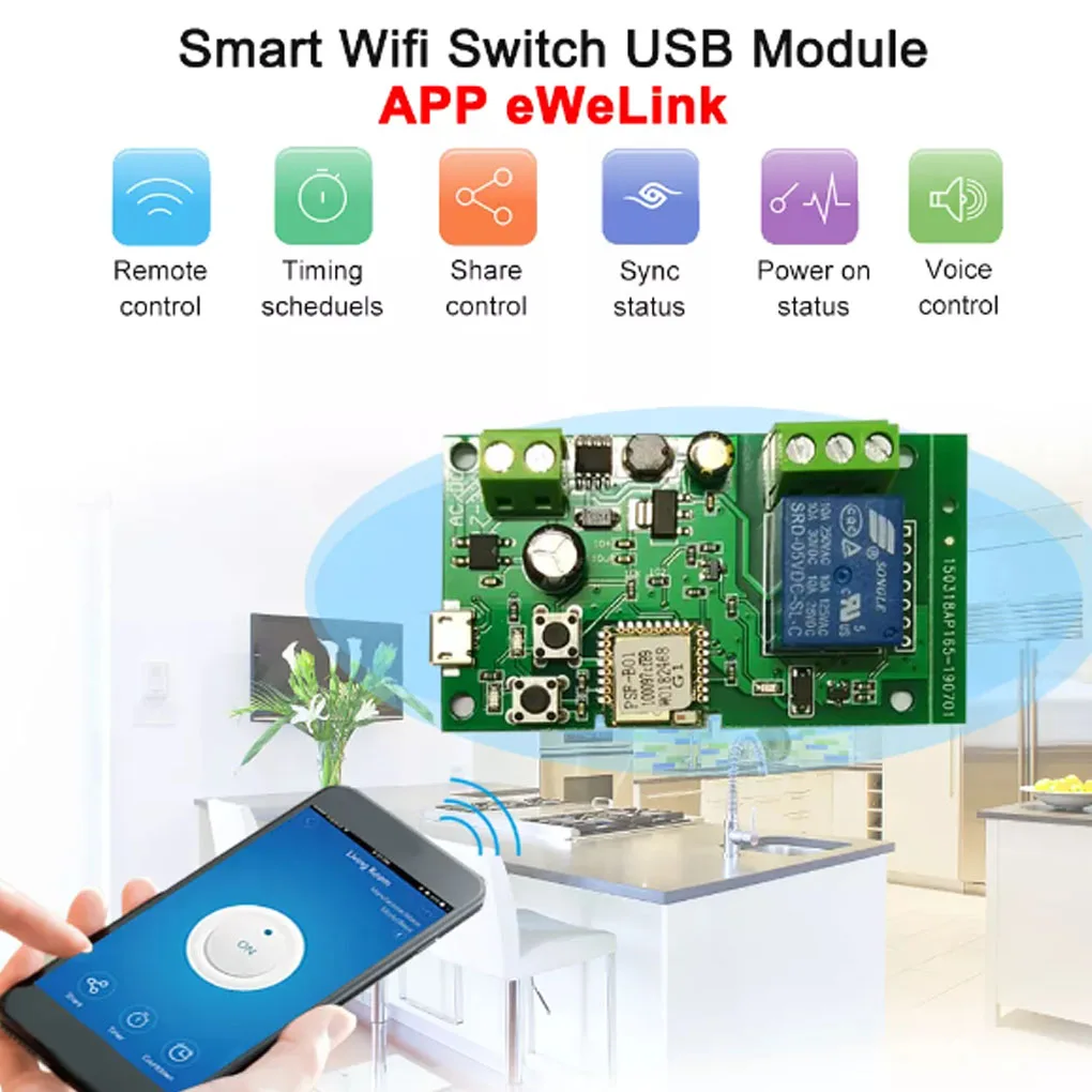 

WiFi Relay Switch Module Self-locking Antiflaming Replacement Circuit Board