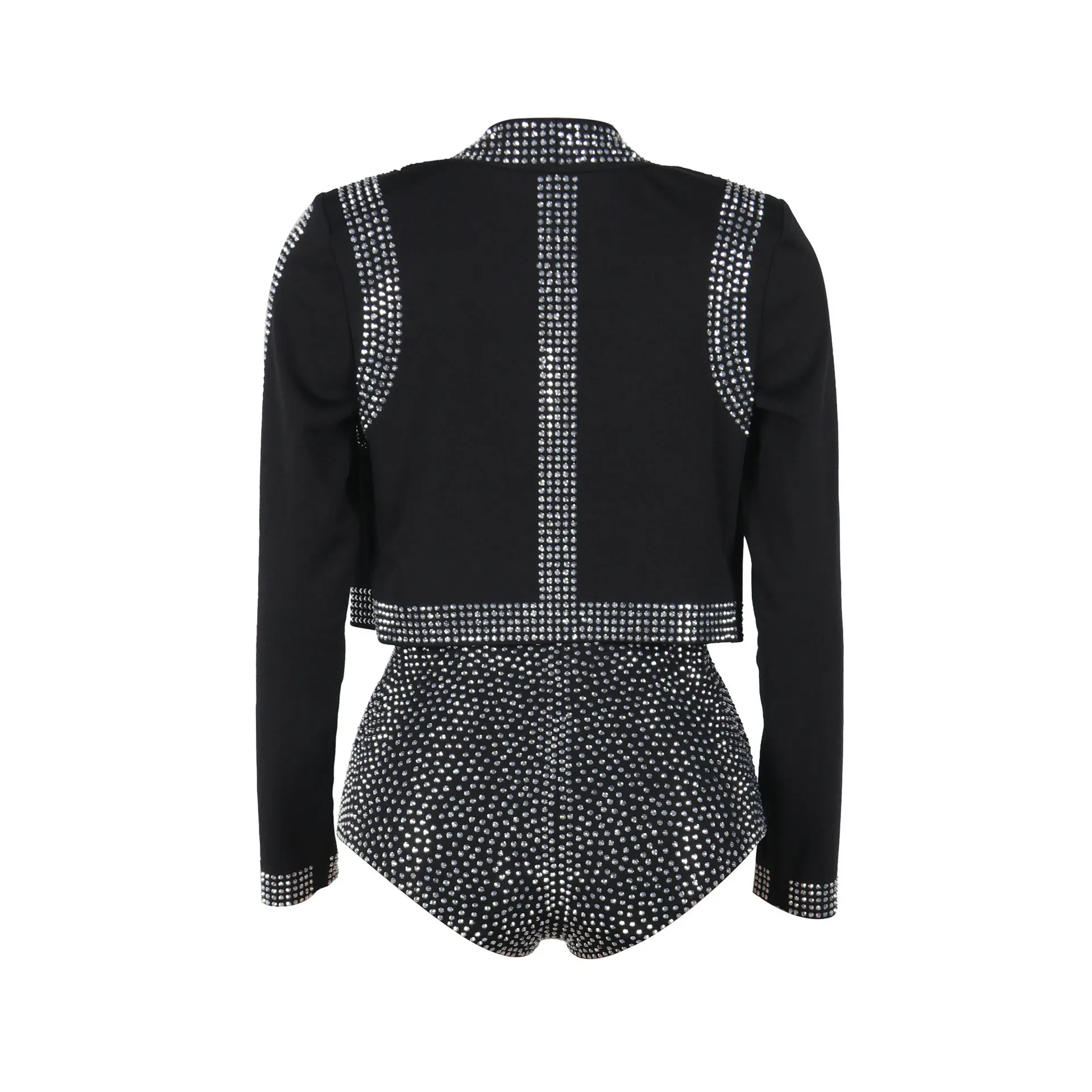 Rhinestone Coats Sexy 2 Piece Pant Set Outfit 2025 Women Luxury Clothes Jacket Club Wear Cropped Coats Two Piece Set Shorts Pant