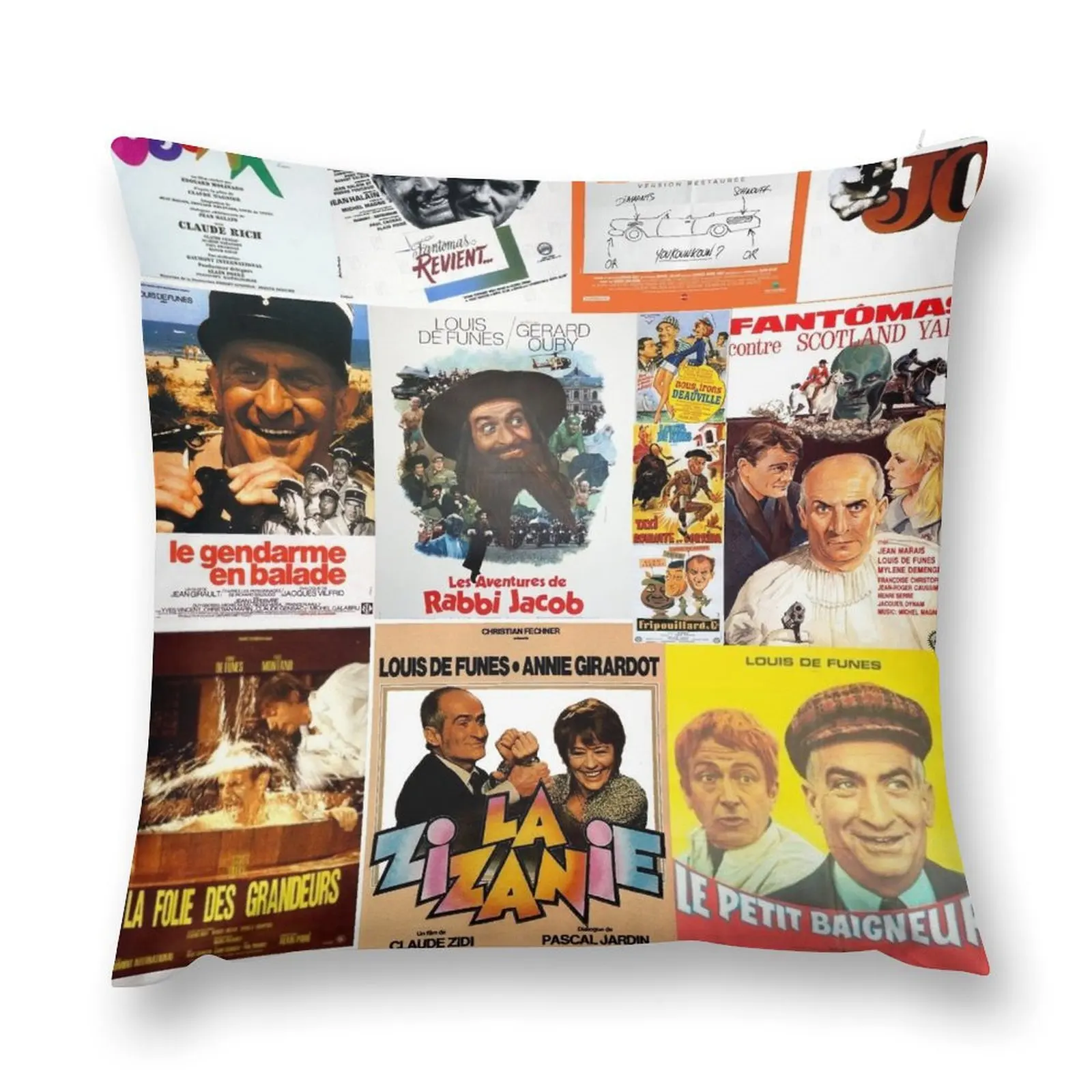 Louis de Funes Movie Poster Compilation Poster v2 Throw Pillow Pillows Aesthetic Covers For Sofas pillow