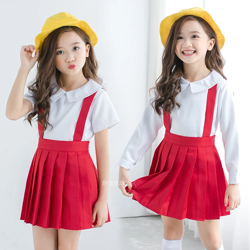 

Anime Chibi Maruko-chan Cosplay Costumes Children Girl Cute School Uniform Shirt Skirt Hat Socks Suit Halloween Party Clothes