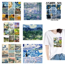 Originality Van Gogh Sunflower Starry Sky Ironing Heat Thermal Transfer Fusible Stickers Iron On Patches For Clothes