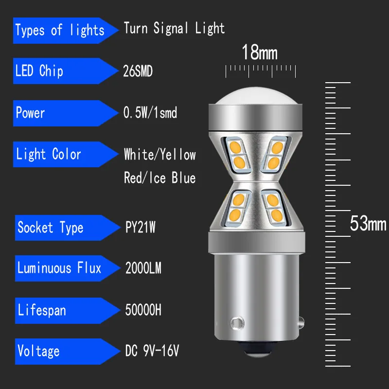 2X LED Turn Signal Light Bulbs Canbus PY21W 7507 BAU15S For Opel Agila Cascada Corsa C E F Insignia B Karl Meriva A Signum Tigra