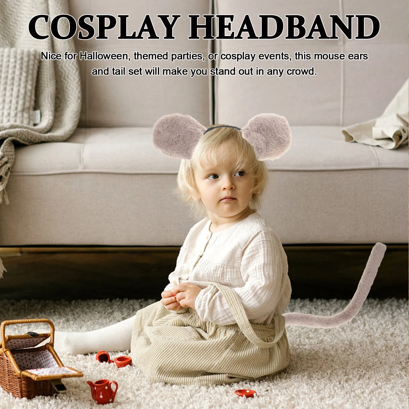 

1Set Mouse Ears Headband Realistic Cosplay Headpiece Soft Elastic Fit for Halloween Parties Costume Accessories
