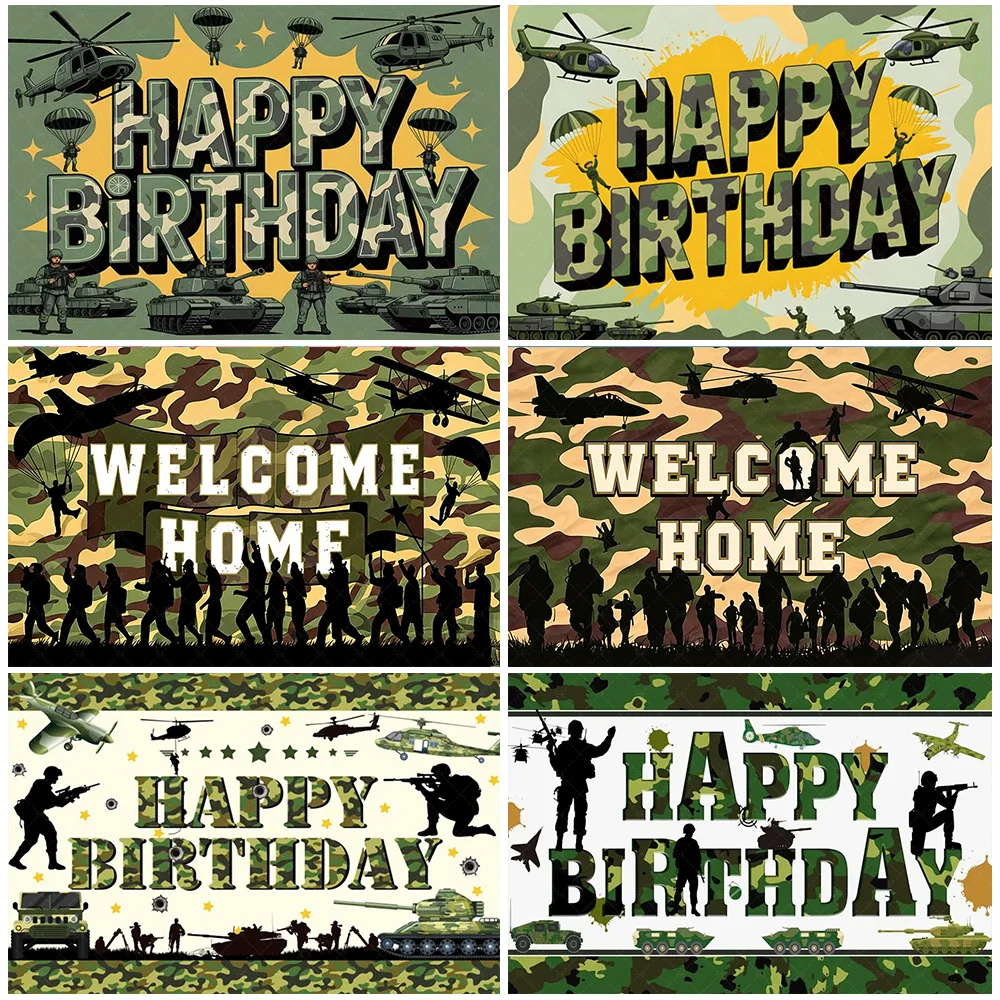 

Military Army Camouflage Soldier Theme Boy Birthday Party Backdrop Aircraft Tank Car Background Baby Shower Supplies Photo Props