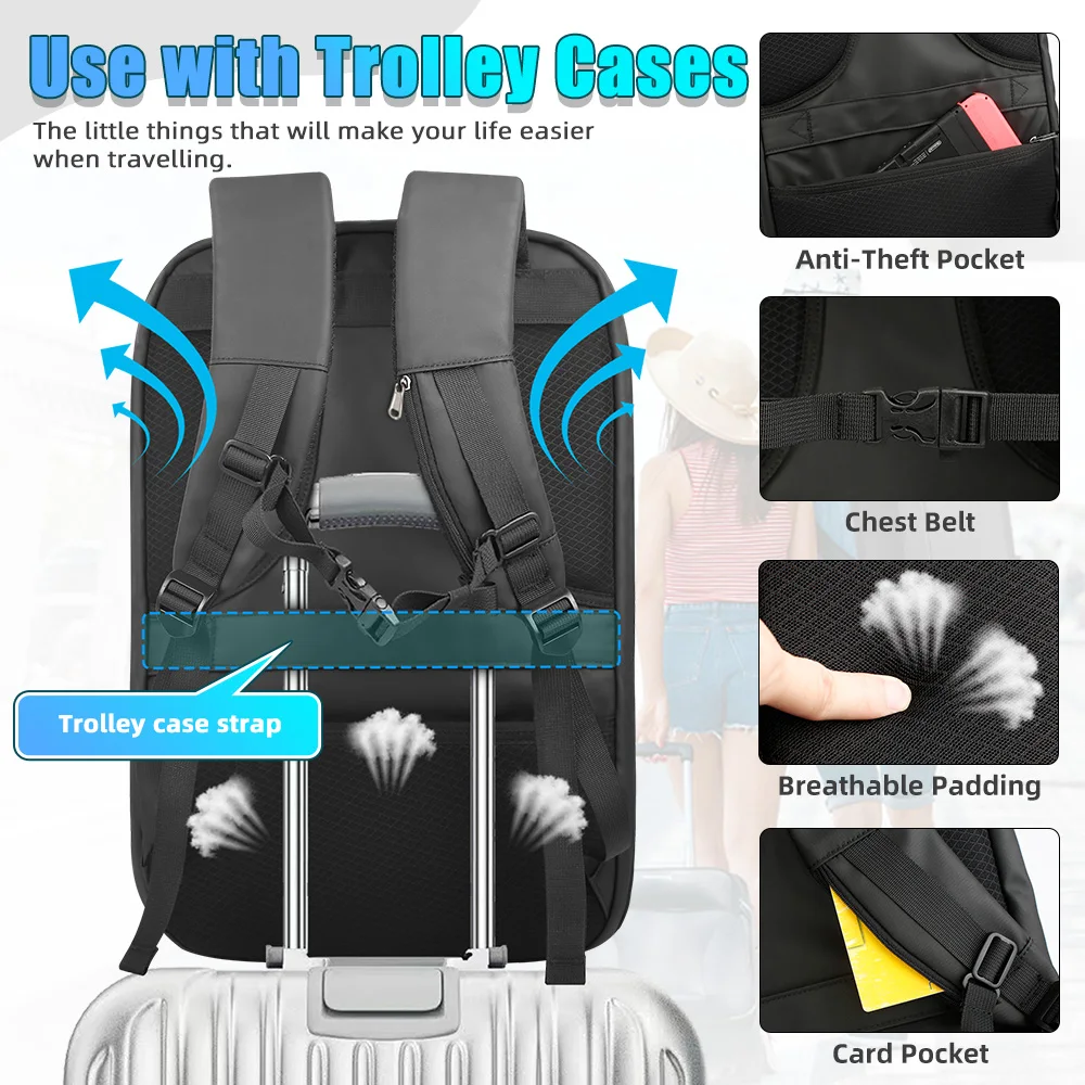 Heroic Knight Travel Backpack Men Waterproof Fashion Large Capacity 17.3 Laptop Backpacks Business Expandable USB Charging Bag