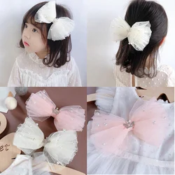 Sweet Princess Lace Bows Hairpin Kids Pearl Crown Barrettes Hair Clips For Baby Girls Headwear Fashion Children Hair Accessory