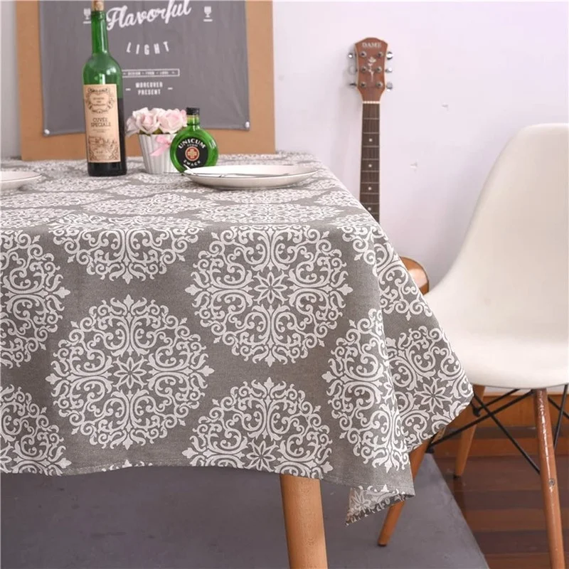 Grey Medal Print Decorative Kitchen Tablecloth Room Dining Table Wedding Decoration Tablecloth Rectangular Waterproof Tablecloth