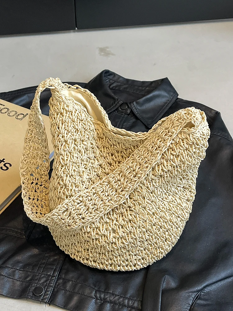 

Summer ular Women's St Woven Buet Bag Casual Faion Beach Vaion Single oulder Bag Korean Sle Soft Cotton