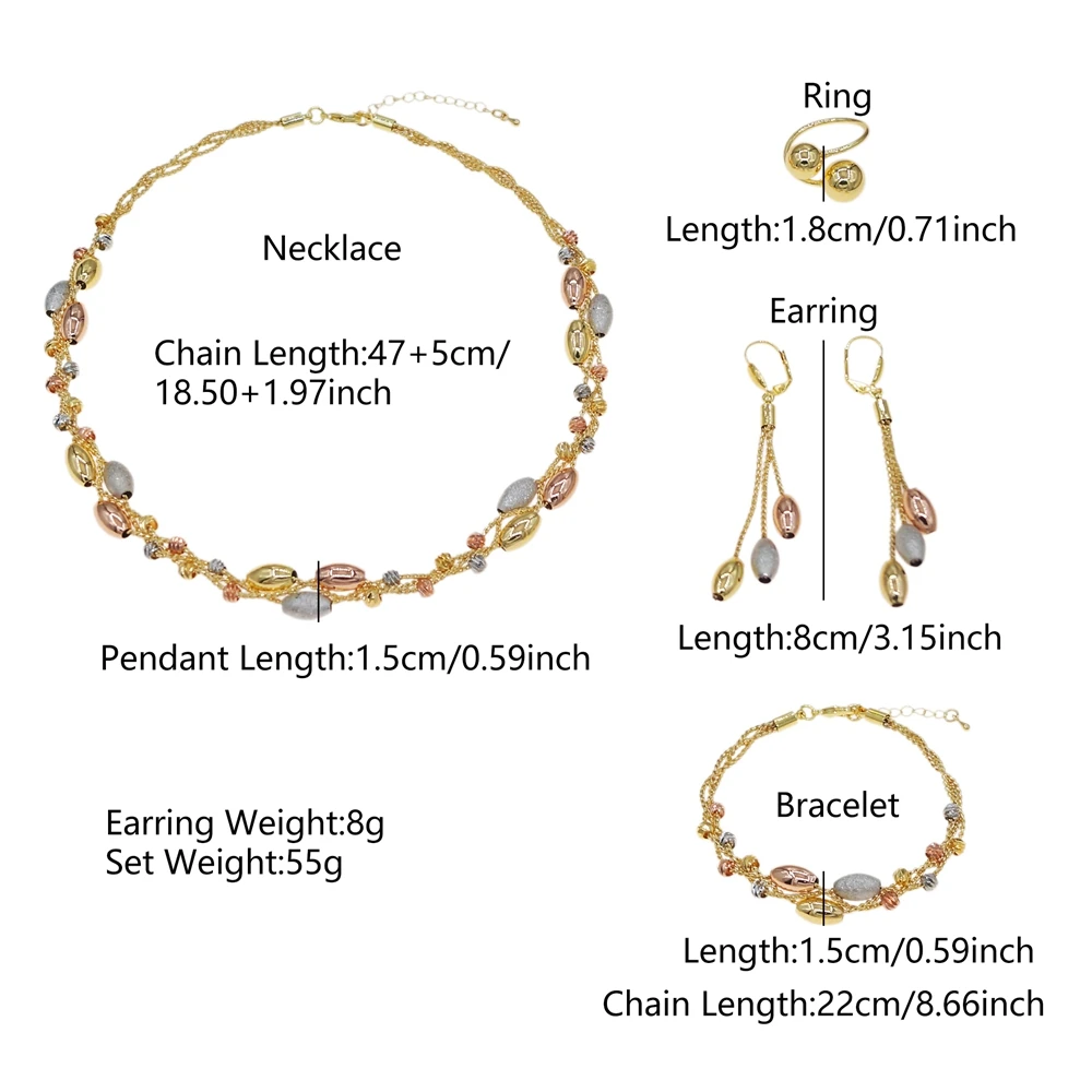 Delicate Beaded Jewelry Set for Women Tri‑Color Gold Plated Oval Wrapped‑Bead 3Pcs Jewel Party Accessories HN2601419
